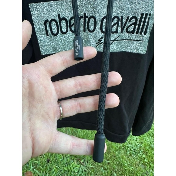 Authentic Roberto Cavalli Black Sparkle Logo | Cotton Hoodie Women's Luxury | S - Picture 3 of 7